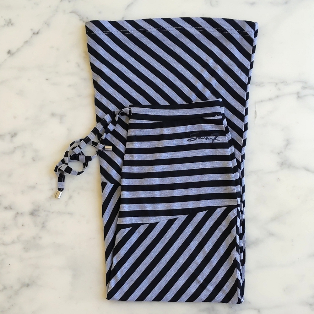 NWOT. Seven7 Polyester Rayon Spandex Stripe Patterned Maxi Skirt w/painted logo.